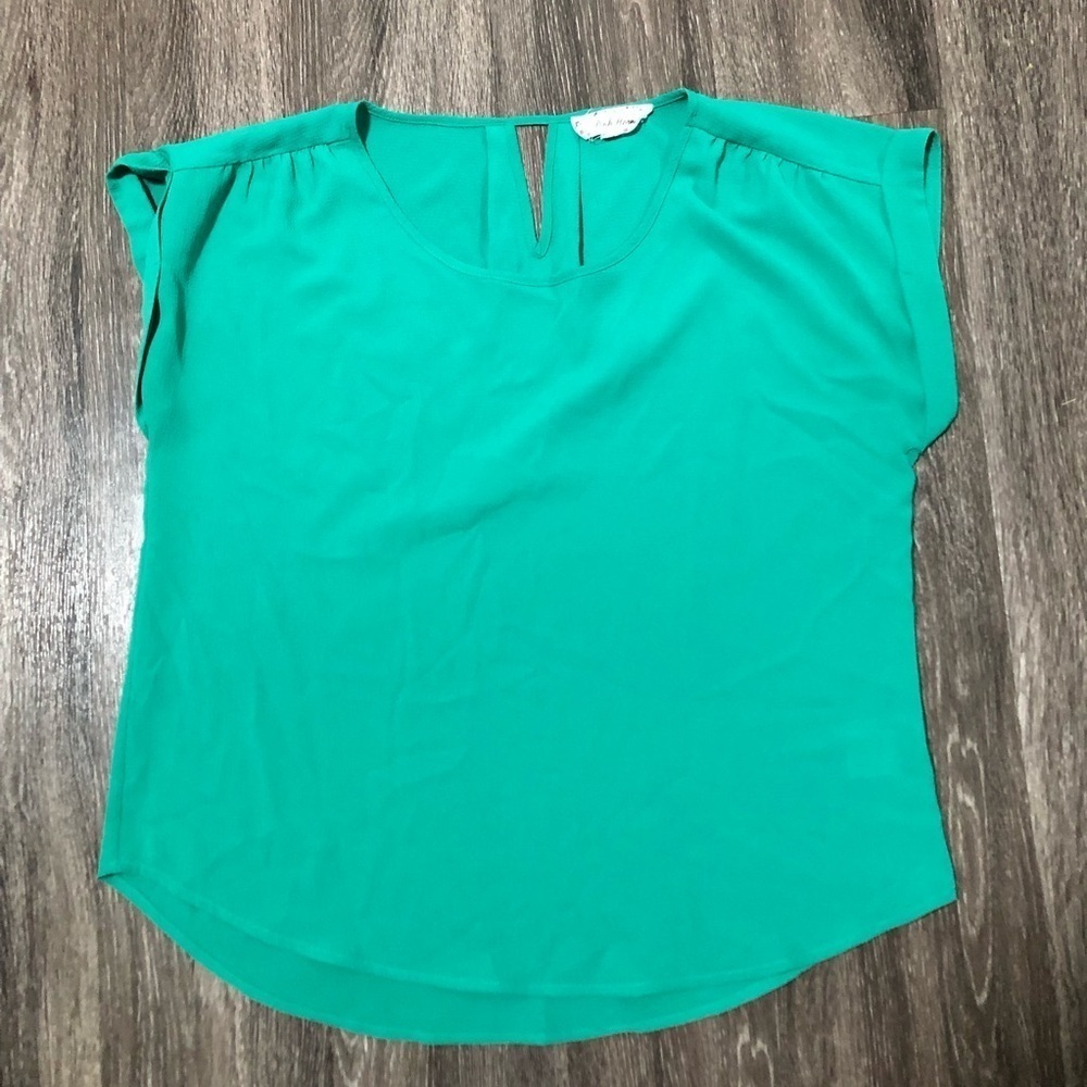 Pink Rose Green Cap Sleeve Blouse - Size L